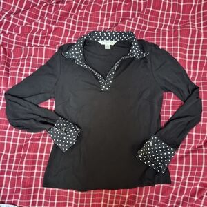 Petite Sophisticate Black Top with White Polka Dot Collar